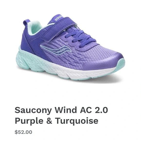 Saucony Wind AC 2.0 Kids Purple Turquoise Running Shoes Wide Size 4.5W NEW - Picture 2 of 9